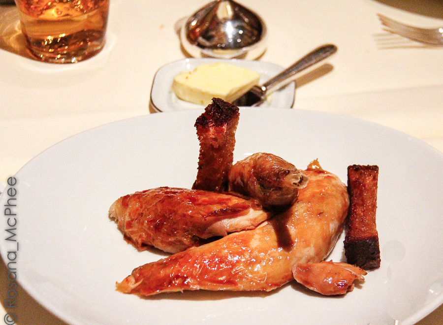 Black leg free-range chicken, cooked on the rotisserie at the Grill at The Dorchester Black leg free-range chicken, cooked on the rotisserie
